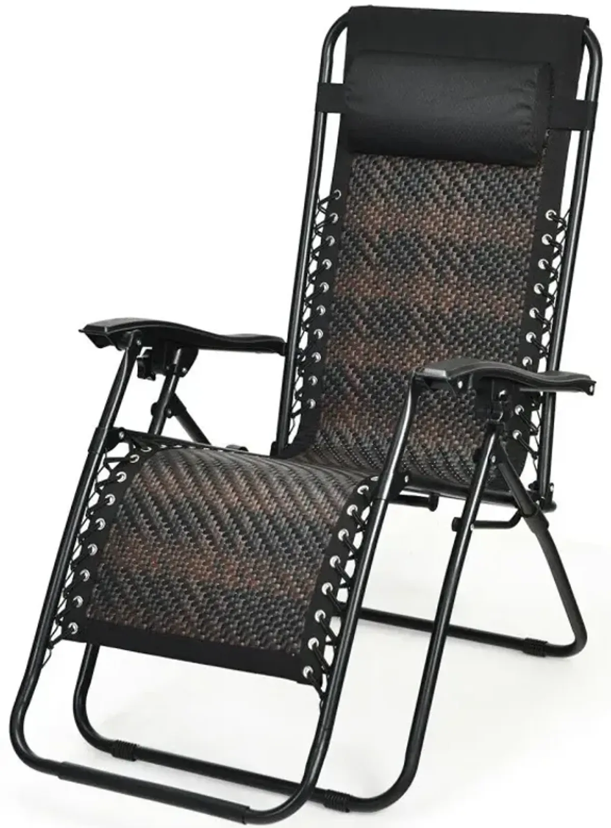 Folding Rattan Zero Gravity Lounge Chair with Removable Head Pillow