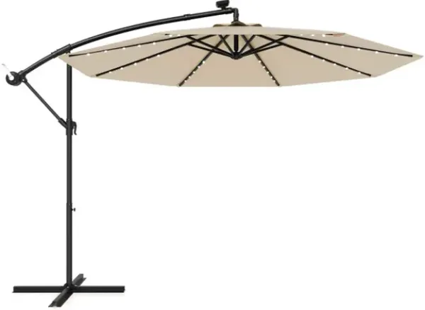 10 Feet Solar Offset Hanging Umbrella with 40 Lamp Beads and Solar Panel