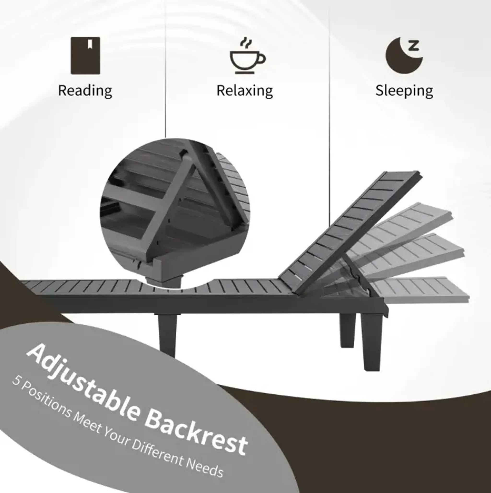Outdoor Chaise Lounge Chair With 5 Positions Adjustable Backrest ...