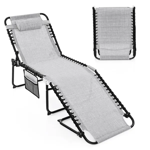 Patio Foldable Recline Lounge Chair with Adjustable Backrest and Footrest