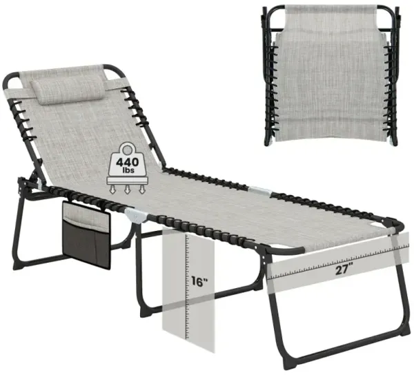 4 Position Folding Lounge Chaise with Adjustable Backrest and Footrest