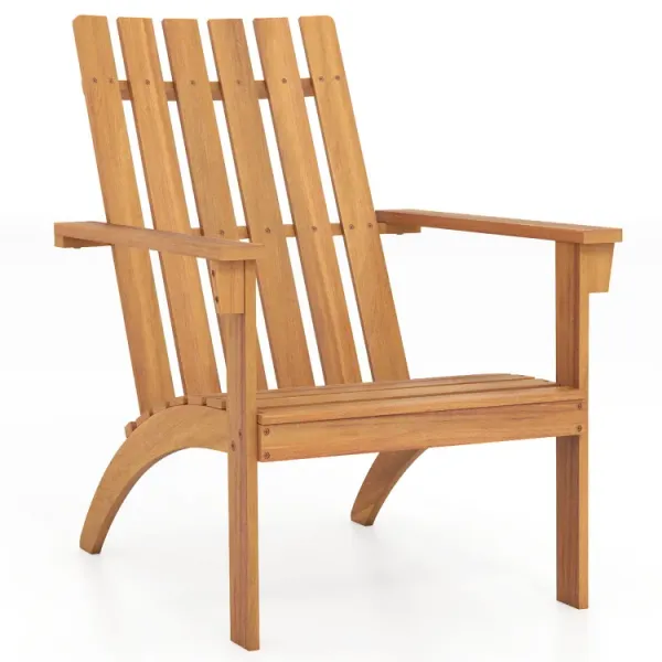 Acacia Wood Patio Adirondack Chair with Inclined Seat and High Backrest for Porch