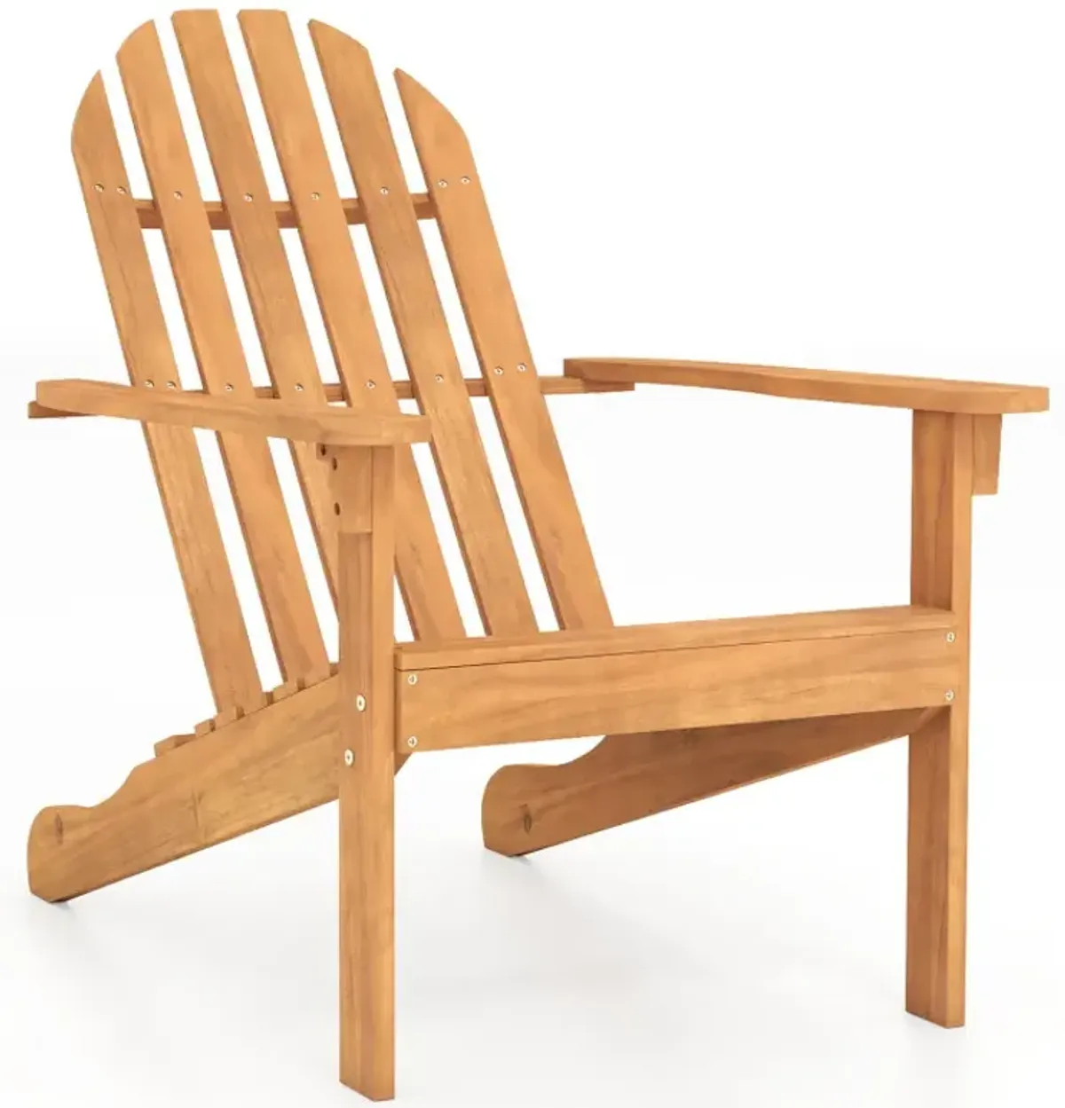 Acacia Wood Patio Adirondack Chair with Inclined Seat and High Backrest for Porch Poolside