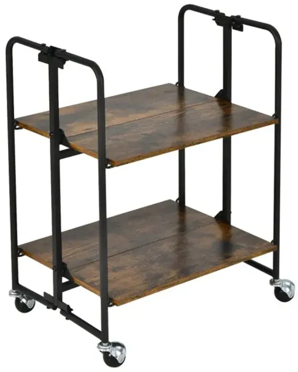 Foldable Rolling Cart with Storage Shelves for Kitchen
