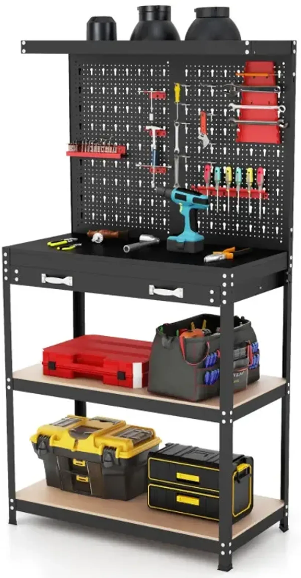 Tool Storage Workbench with Pegboard with 14 Hanging Accessories for Garage