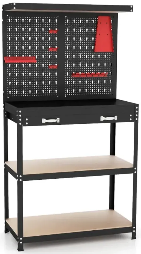 Tool Storage Workbench with Pegboard with 14 Hanging Accessories for Garage