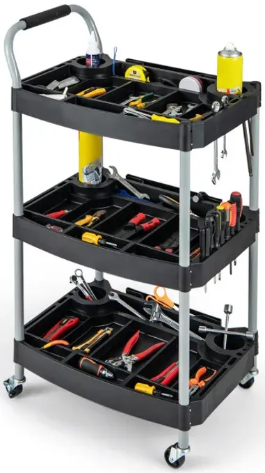 3 Layer Detailing Tool Utility Cart Tool Organizer Mobile Rolling Cart with Multiple Divider