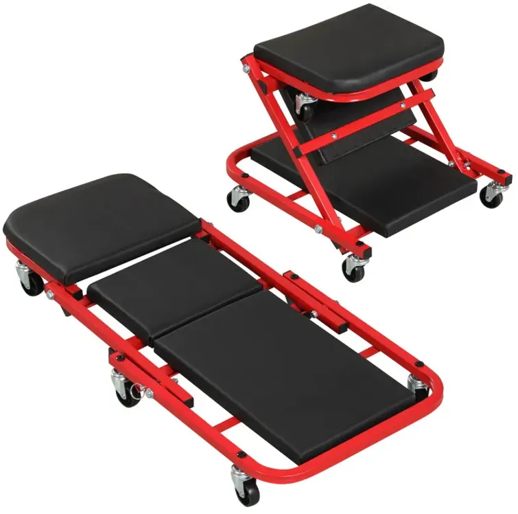 2-in-1 Z-Shaped Rolling Garage Stool 36" Folding Flat Automotive Creeper