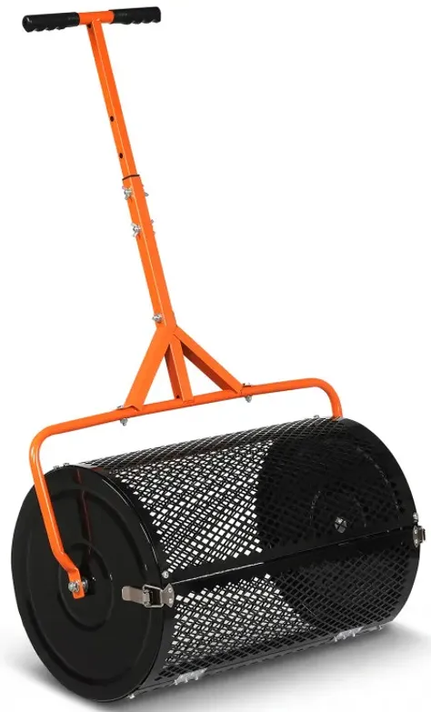 24 Inch Compost Spreader Peat Moss Spreader Roller with Height-Adjustable T-Shaped Handle