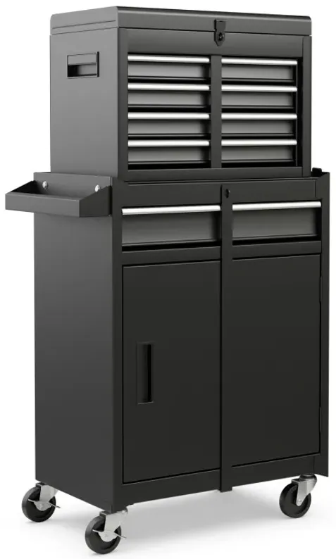 2-in-1 Rolling Tool Chest with 5 Sliding Lockable Drawers