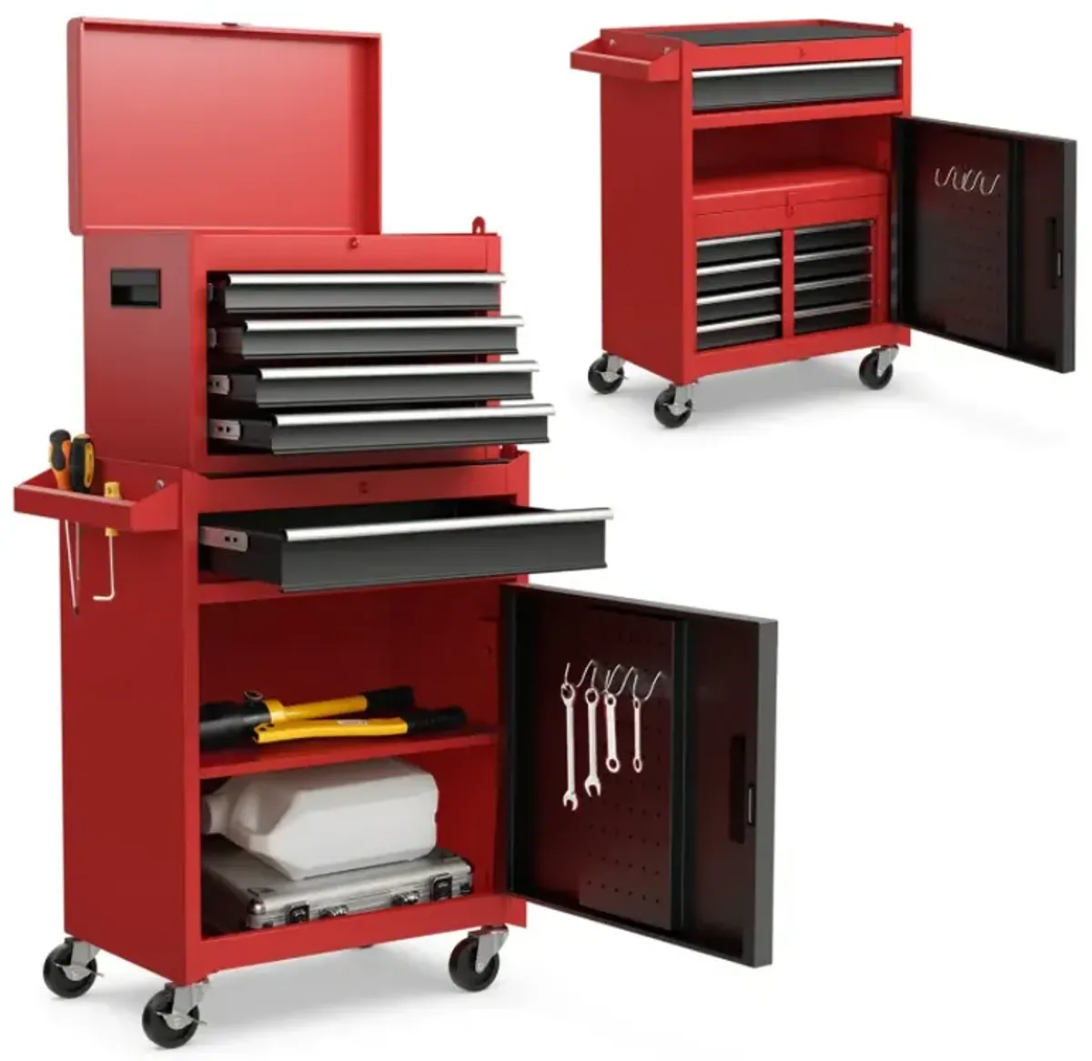 2-in-1 Rolling Tool Chest with 5 Sliding Lockable Drawers