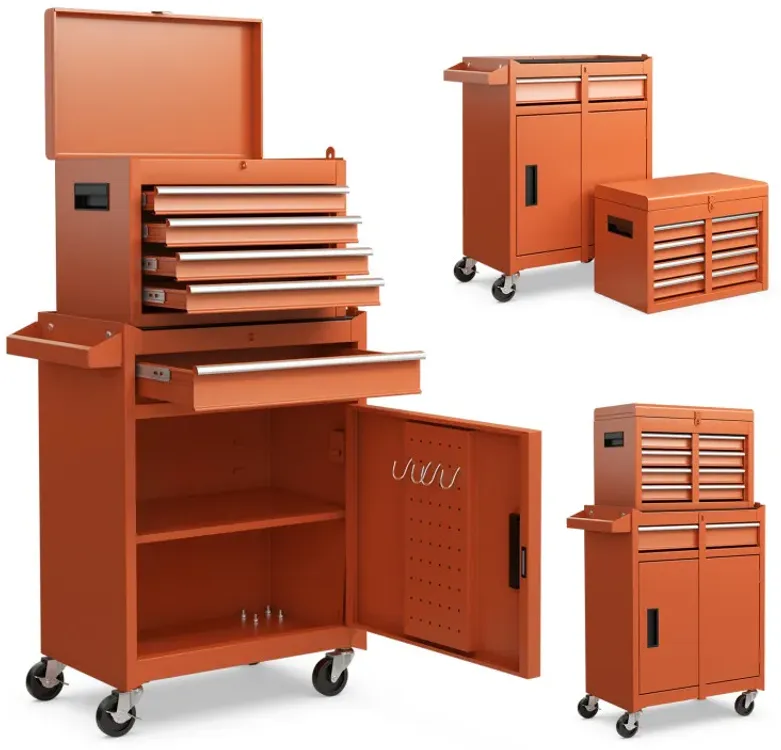 2-in-1 Rolling Tool Chest with 5 Sliding Lockable Drawers
