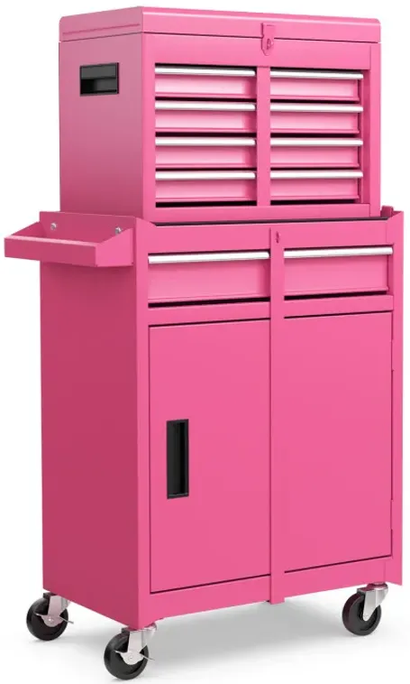 2-in-1 Rolling Tool Chest with 5 Sliding Lockable Drawers