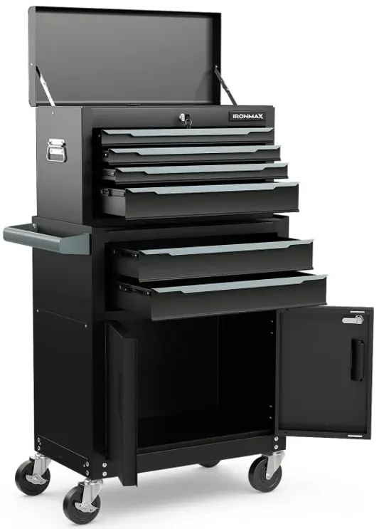 6-Drawer Rolling Tool Storage Chest Cabinet with Universal Wheels and Hooks