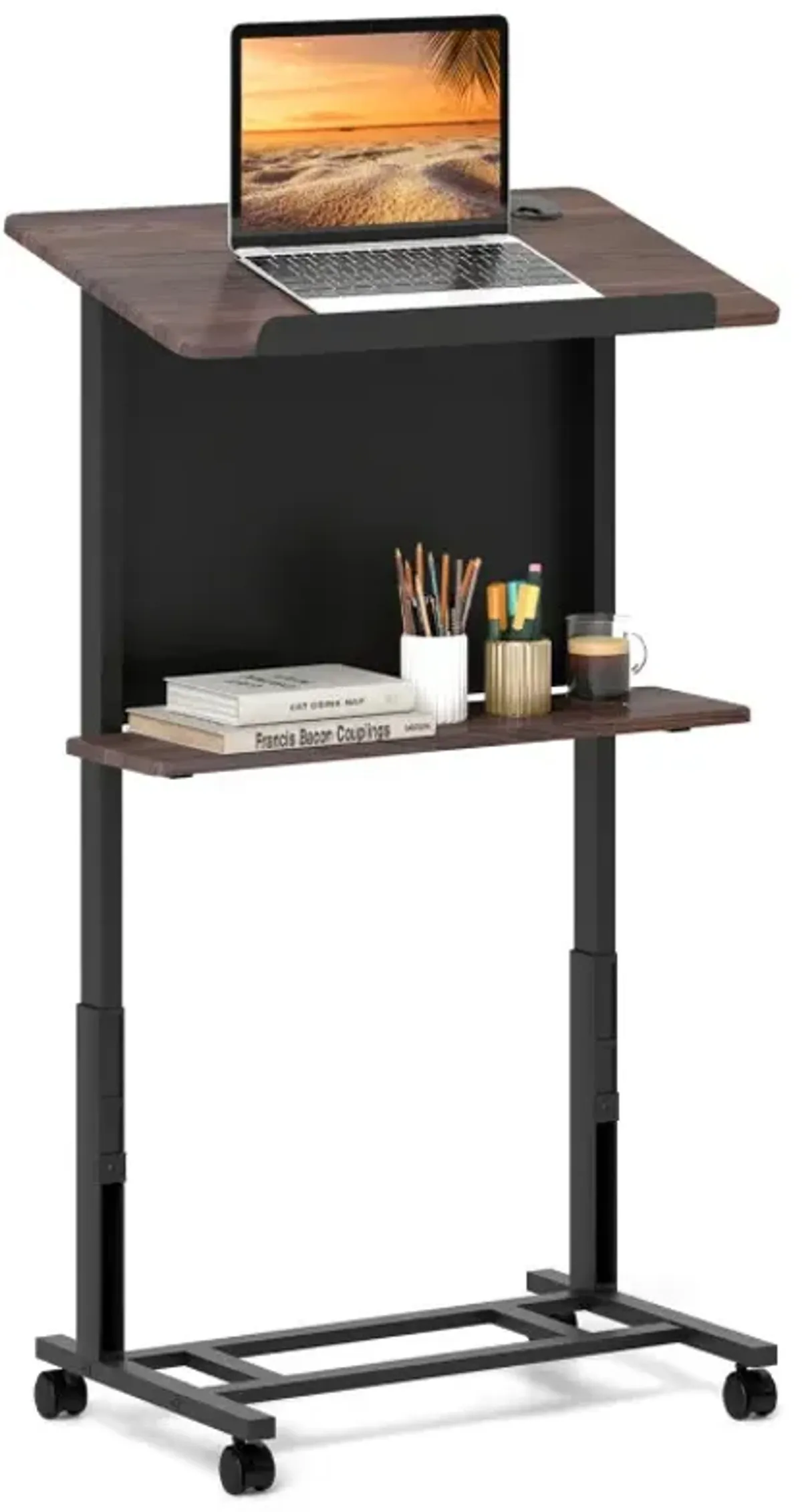 40.5-49 Inch Height Adjustable Rolling Podium Stand Lectern Table