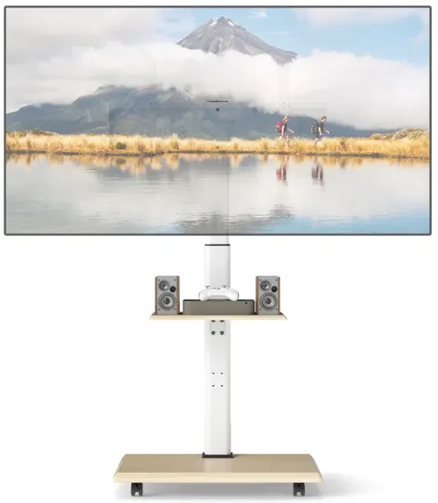 Rolling TV Stand on Wheels Mobile TV Cart for 32-75 Inch TVs Portable AV Cart