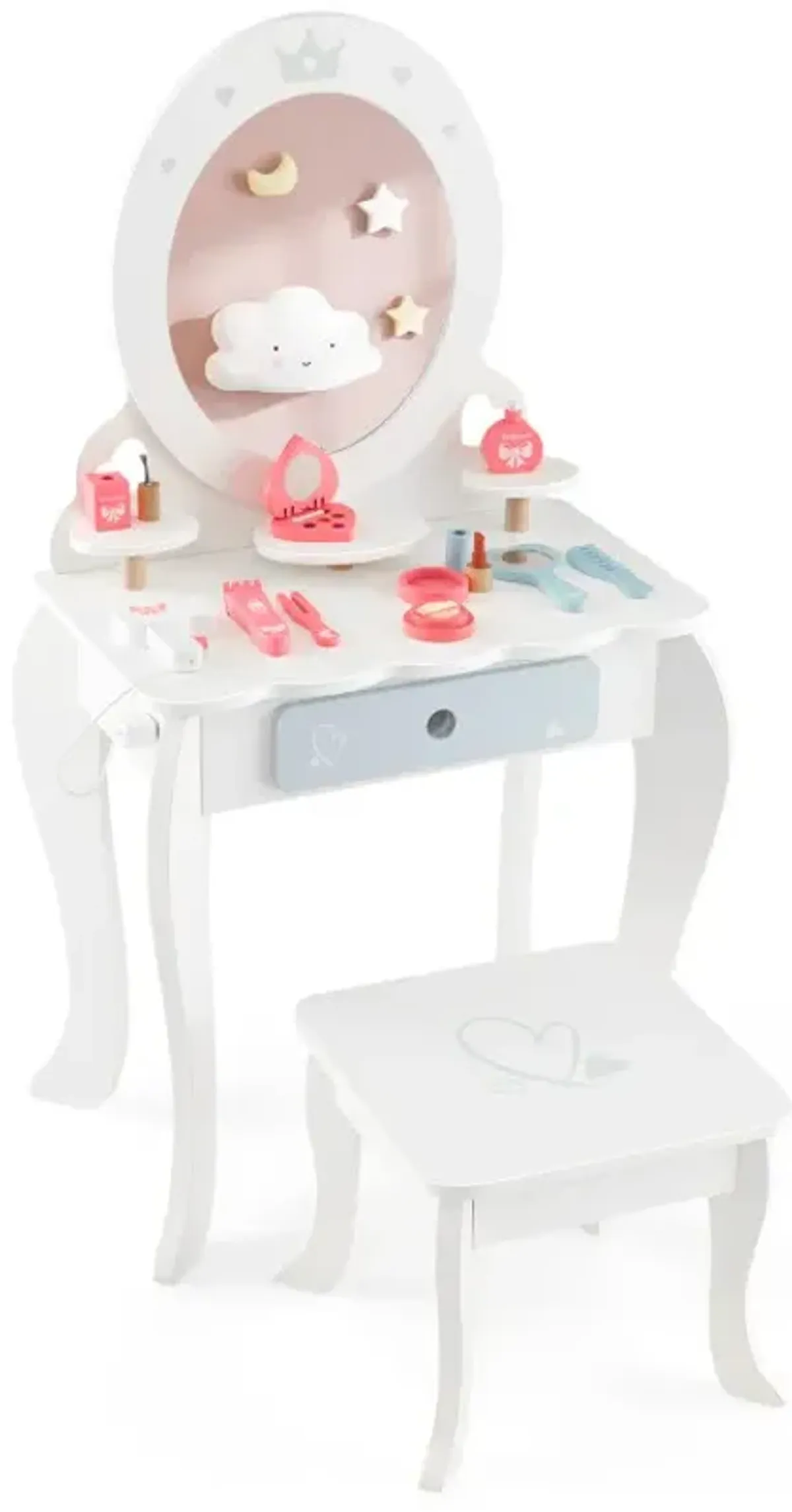 Kids 2-in-1 Princess Makeup Table and Chair Set with Removable Mirror