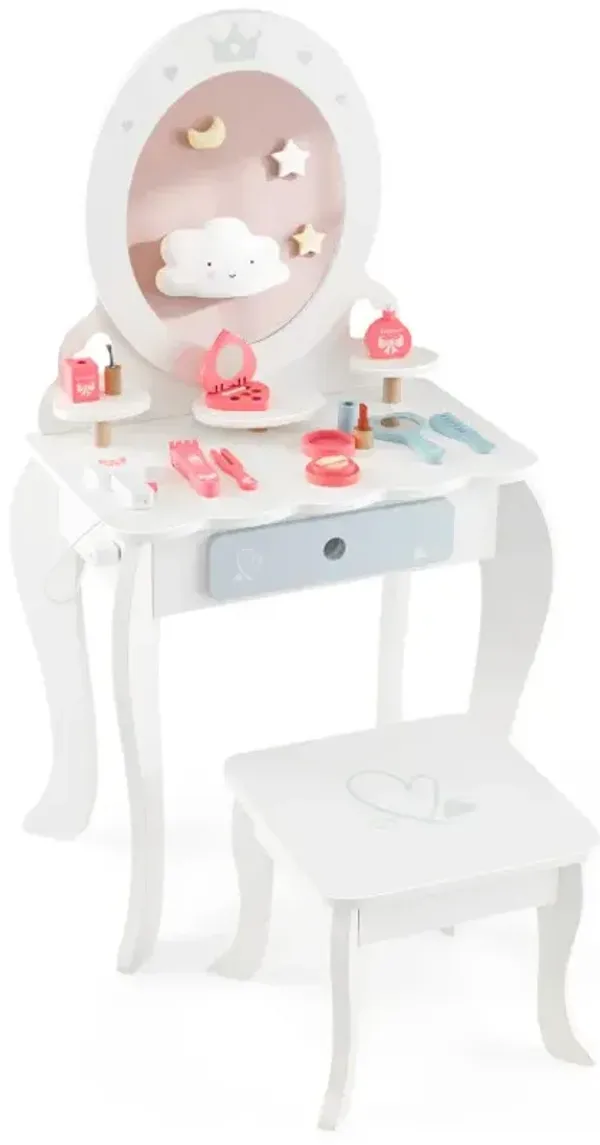 Kids 2-in-1 Princess Makeup Table and Chair Set with Removable Mirror