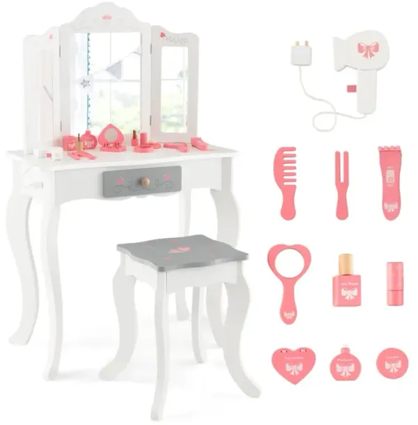 Kids Vanity Set with Tri-folding Mirror