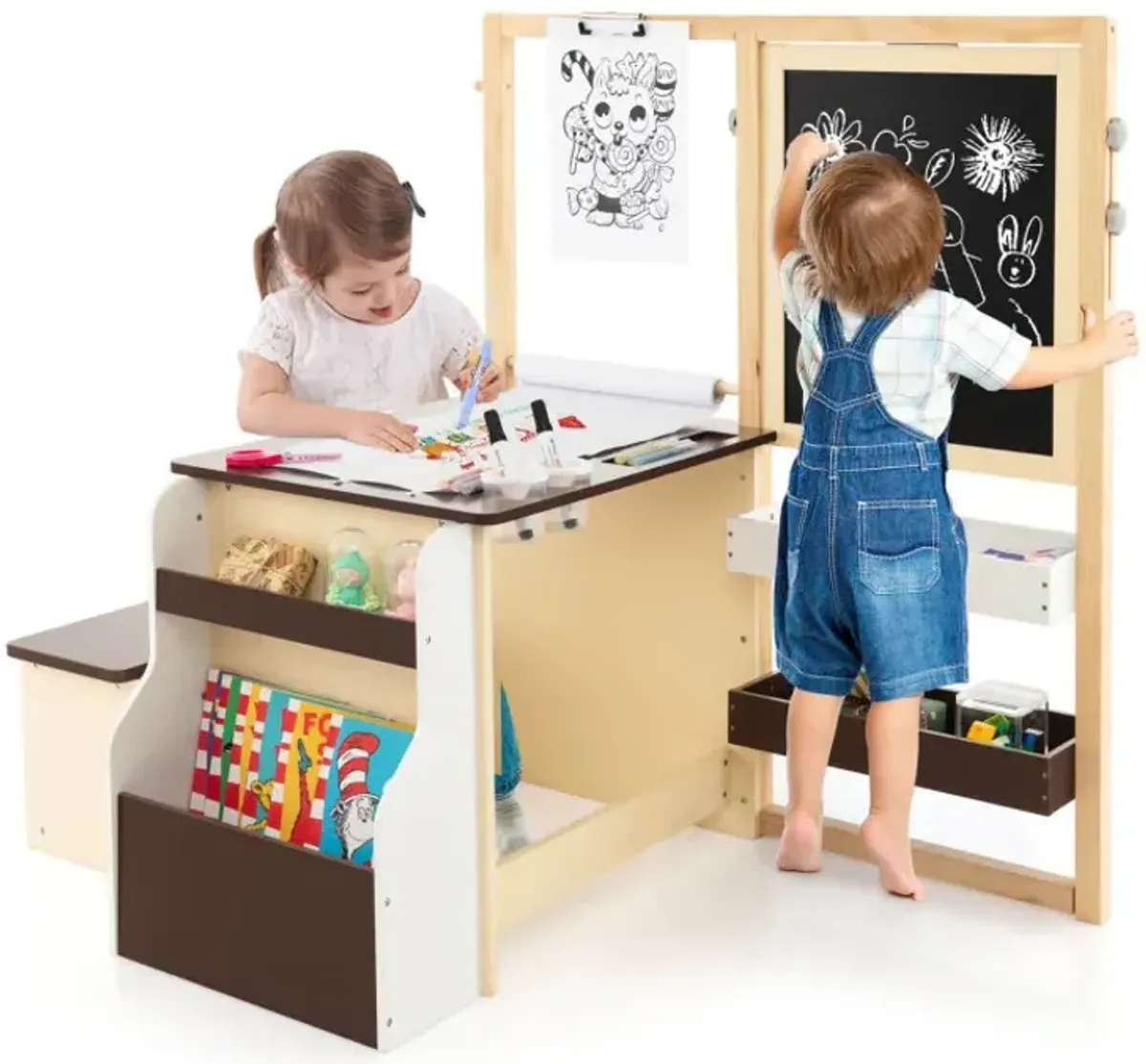 Kids Art Center Wooden Table Bench Set
