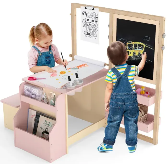 Kids Art Center Wooden Table Bench Set