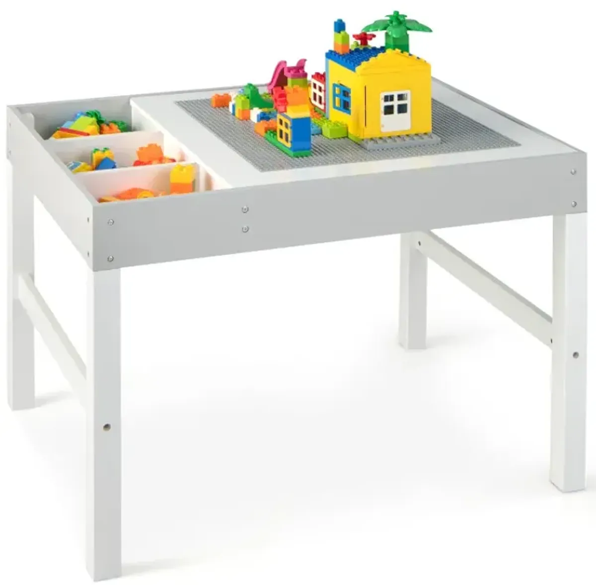 3 in 1 Wooden Kids Table with Storage and Double-Sided Tabletop