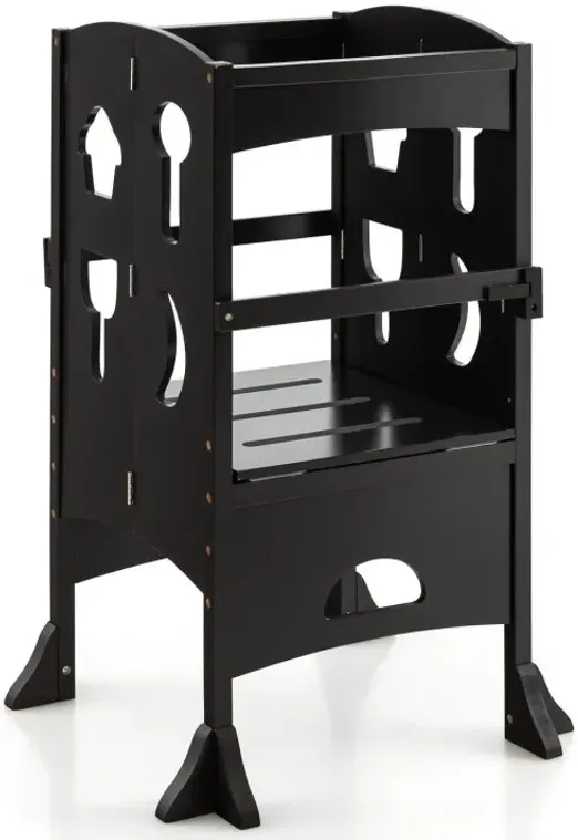 Folding Wooden Step Stool with Lockable Safety Rail for Toddler 3+