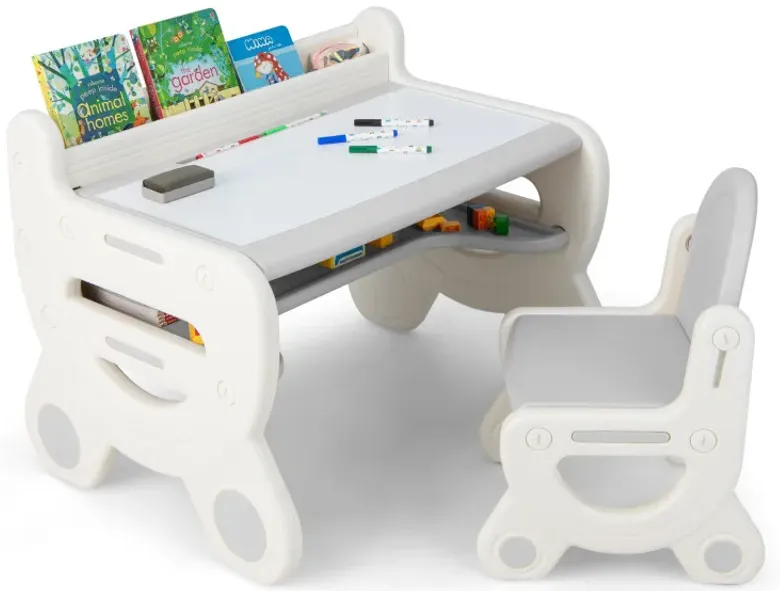 Kids Drawing Table and Chair Set with Watercolor Pens and Blackboard Eraser