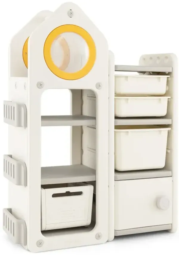 Multipurpose Toy Chest and Bookshelf for Bedroom with Mobile Trolley