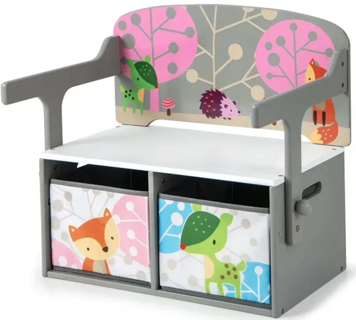 3 in 1 Kids Convertible Activity Bench with 2 Removable Fabric Bins