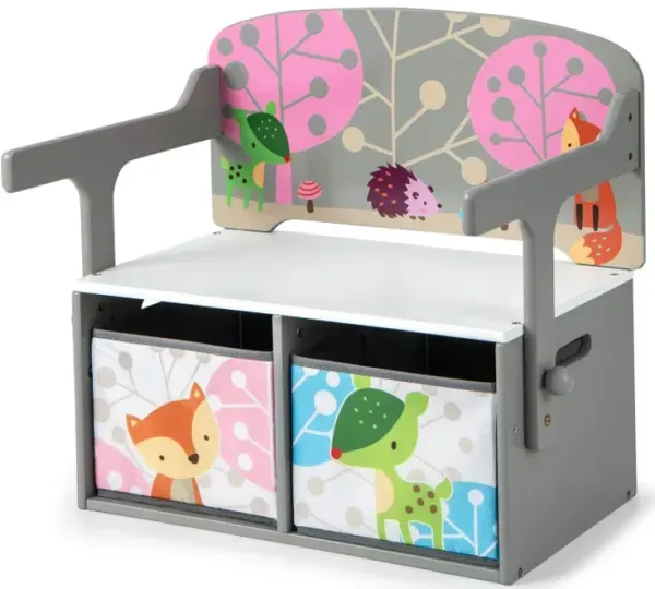 3 in 1 Kids Convertible Activity Bench with 2 Removable Fabric Bins