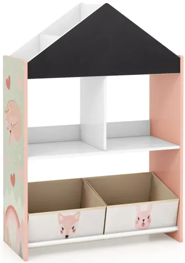 Playhouse Kids Bookshelf with Chalkboard and Whiteboard for 3-6 Years