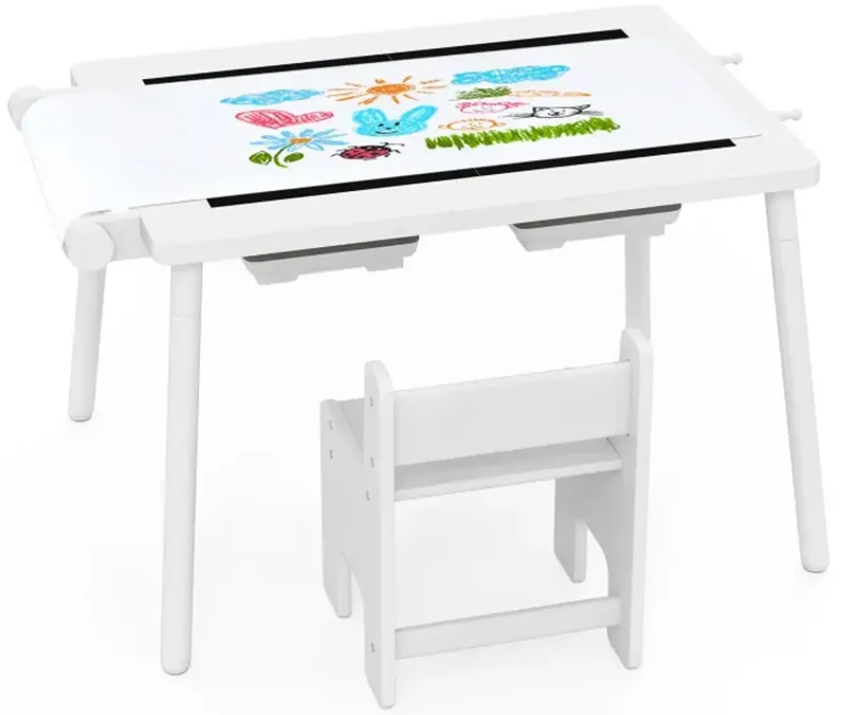Sensory Table and Chair Set for Kids 2-8 with Foldable Bins