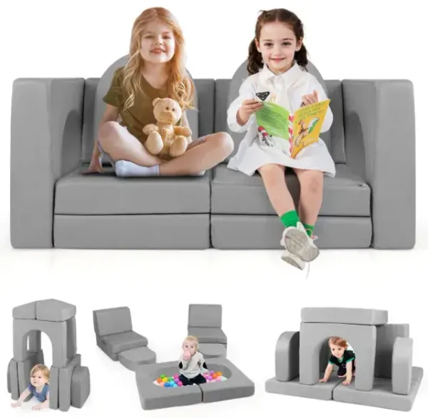 8-Piece Modular Kids Play Couch with Comfy Suede Fabric
