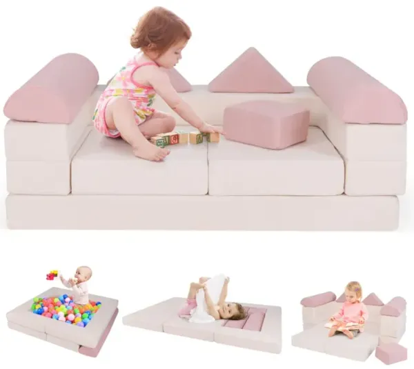 9-Piece Climb and Crawl Foam and Floor Playset with Breathable Suede Fabric