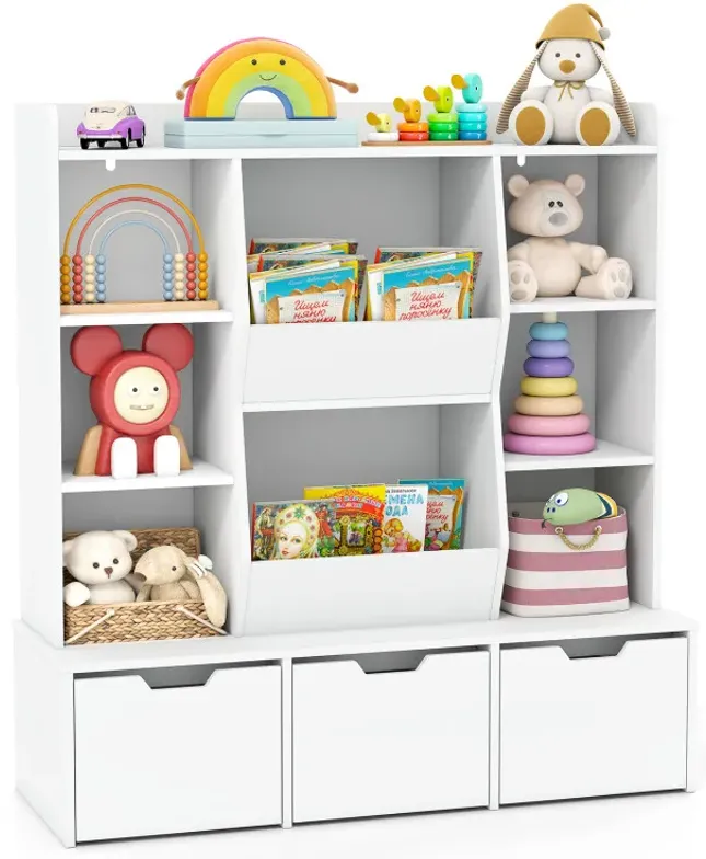 47" Children Bookcase Toy Storage Organizer Versatile Storage Cabinet