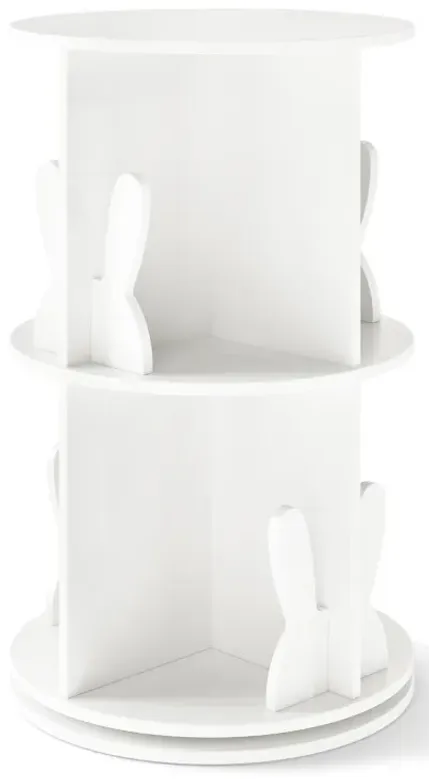 2 Tier Freestanding Kids Rotating Bookshelf Storage Rack with Bunny Baffles