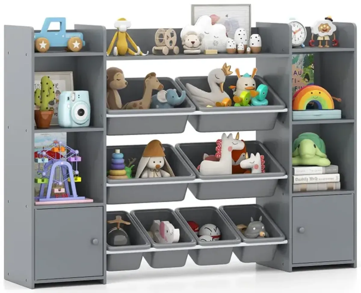 56 inch Large Toy Storage Organizer with 8 Removable Bins and Bookshelf