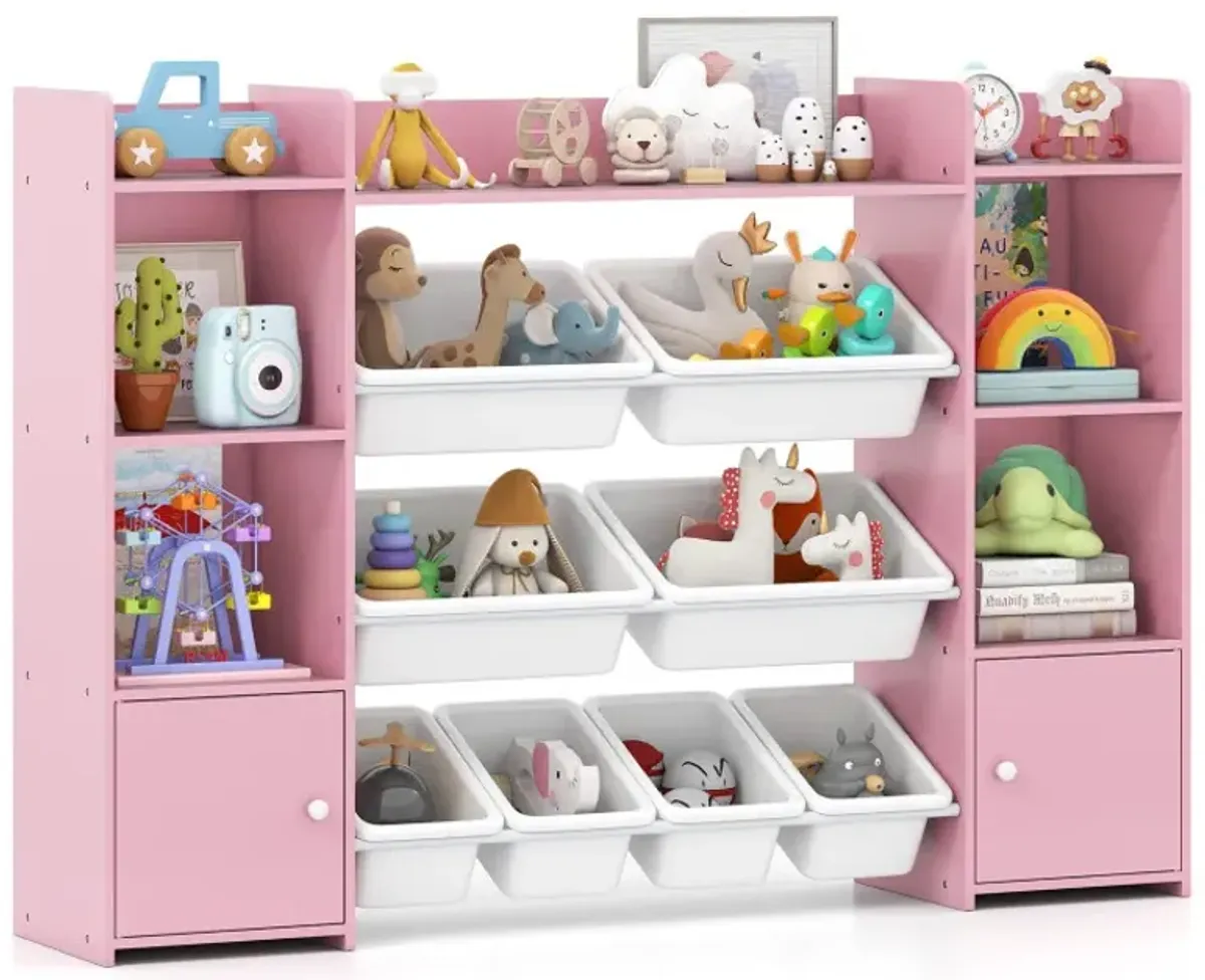 56 inch Large Toy Storage Organizer with 8 Removable Bins and Bookshelf