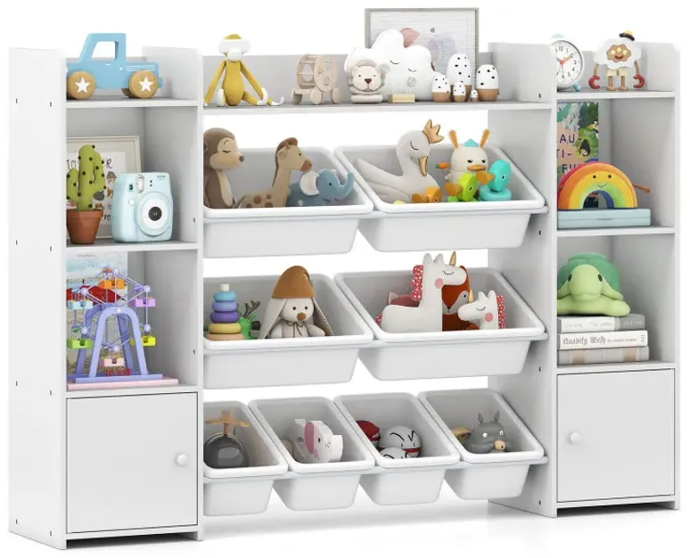 56 inch Large Toy Storage Organizer with 8 Removable Bins and Bookshelf
