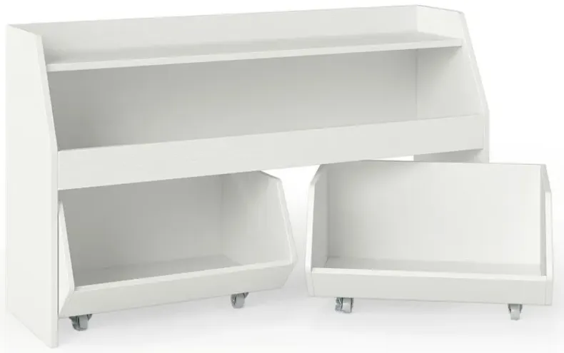 Kids Toy Storage Organizer Wooden Bookcase with 2 Movable Drawers