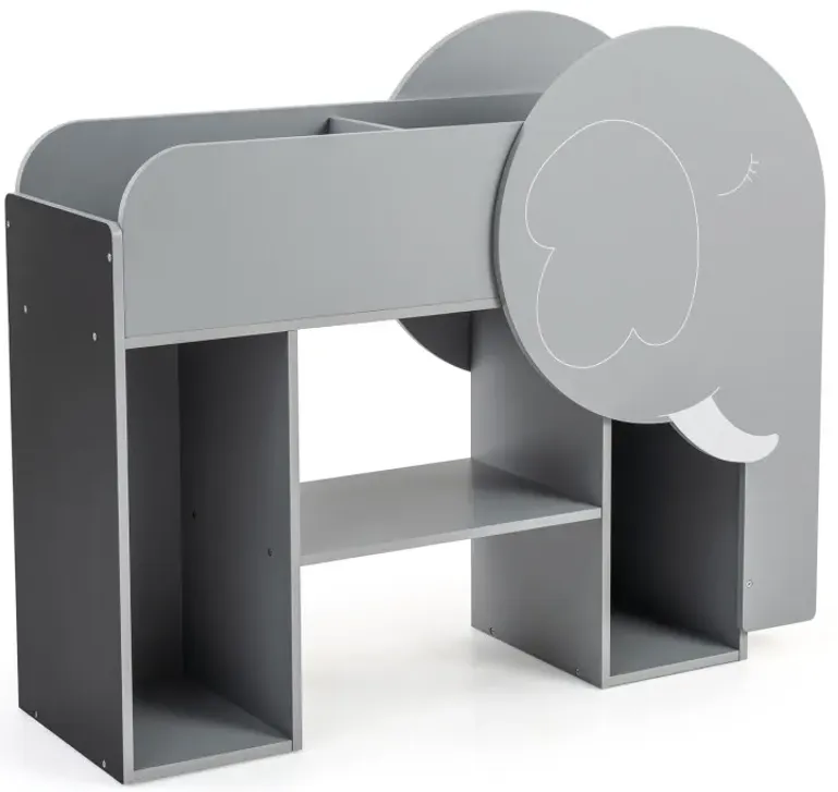 Montessori Bookshelf with Elephant Shape 3-Tier Toddler Toy Storage Organizer