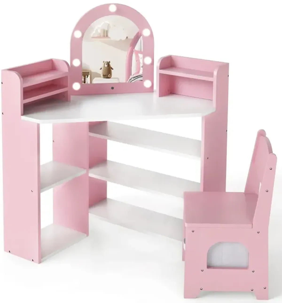 2-In-1 Kids Vanity Set with Lights for Toddlers 3+ Years Old