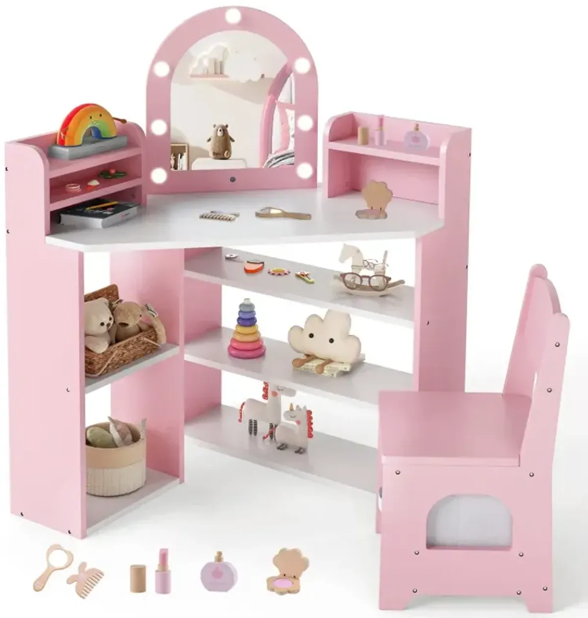2-In-1 Kids Vanity Set with Lights for Toddlers 3+ Years Old