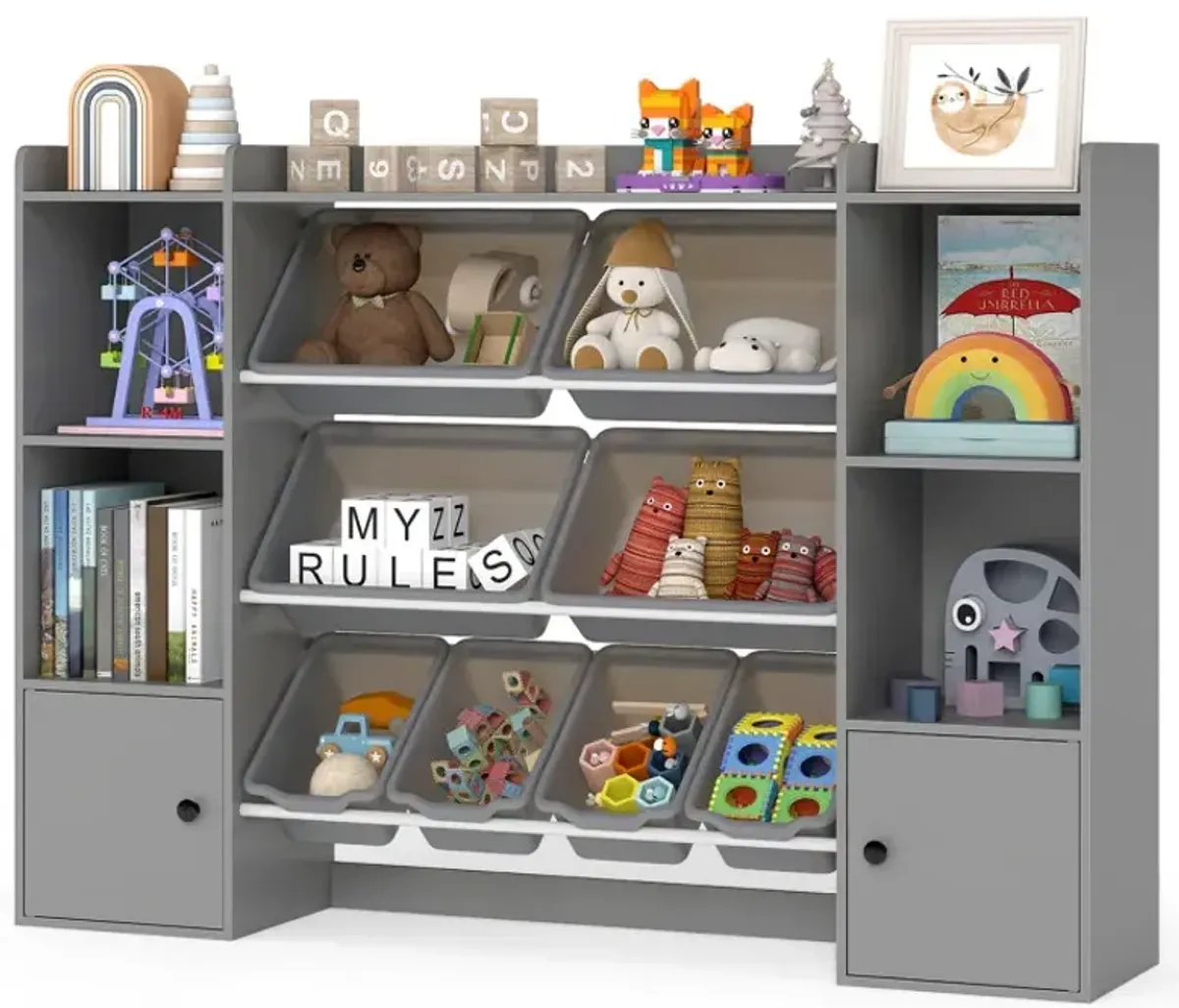 Kids Toy Storage and Bookshelf with Boxes and Open Shelves