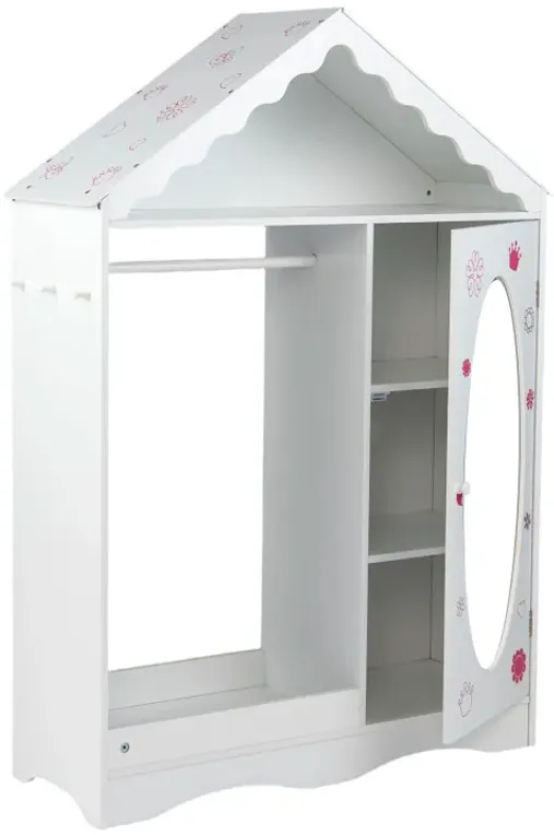 Kids Dress Up Storage with Mirror Roofed Wardrobe Closet with Open Hanging Rack
