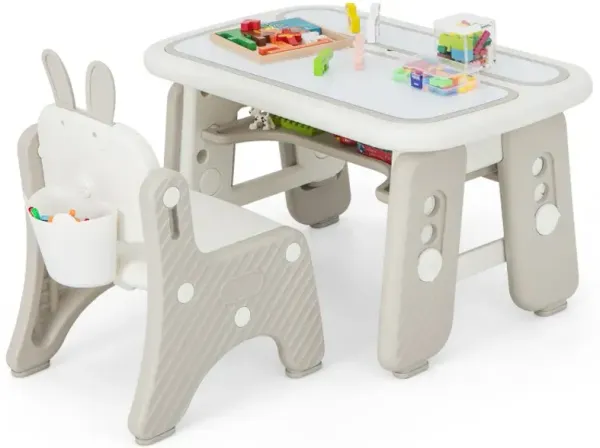 Kids Table and Chair Set with Flip-Top Bookshelf