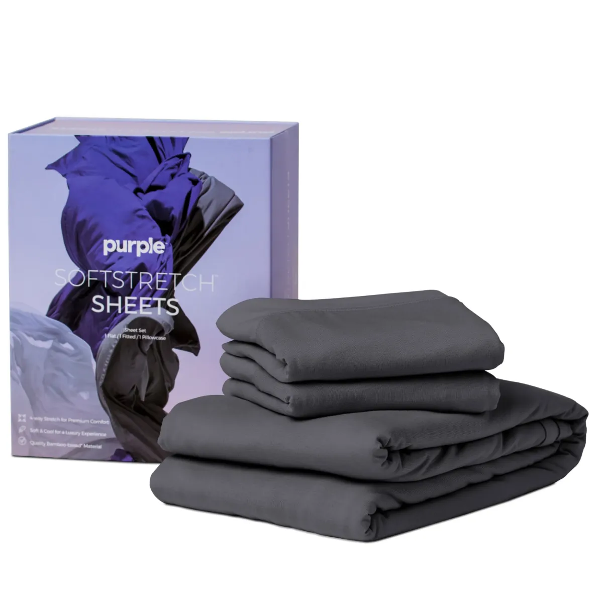 Purple SoftStretch Stormy Gray Sheet Set - T/T Xl