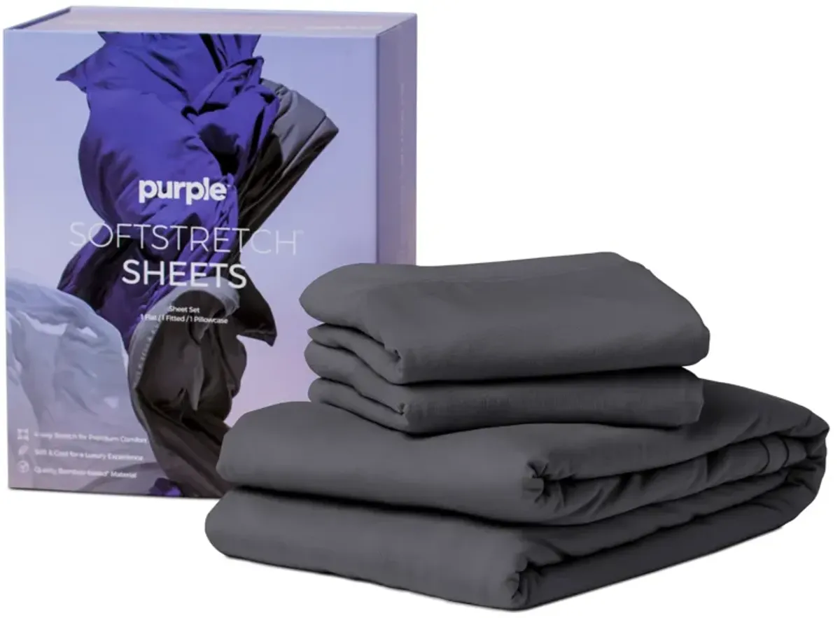 Purple SoftStretch Stormy Gray Sheet Set - Queen