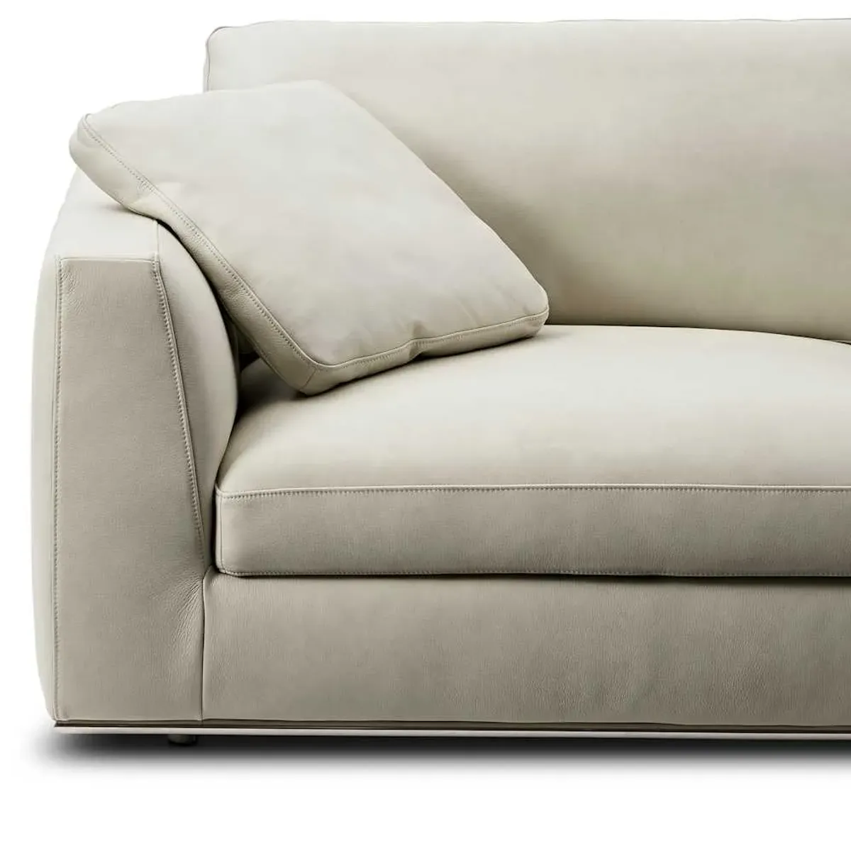 Hamilton Leather Round Chaise Sectional Sofa Left Facing, (Marche) Ivory